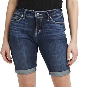 Silver Suki Mid Rise Bermuda Shorts Indigo Blue Size 28